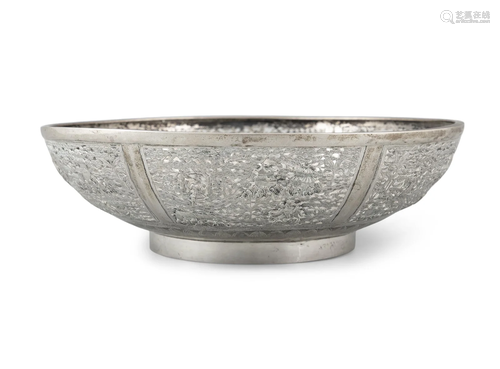 A LARGE ‘LANDSCAPE AND PAVILIONS’ RETICULATED SILVER BOWL VI...