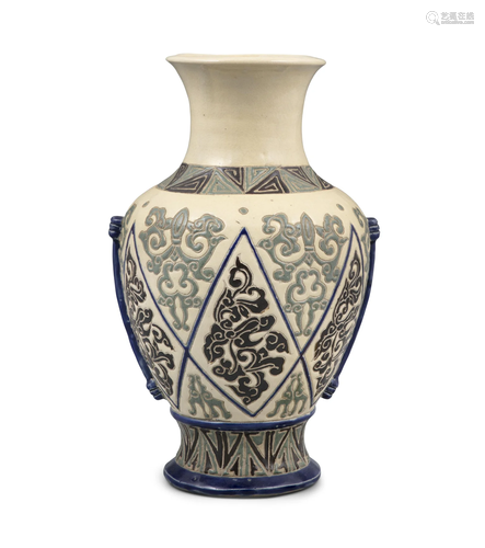 A BIEN HOA 边和 STONEWARE VASE OF ARCHAISTIC HU SHAPE BIEN H...