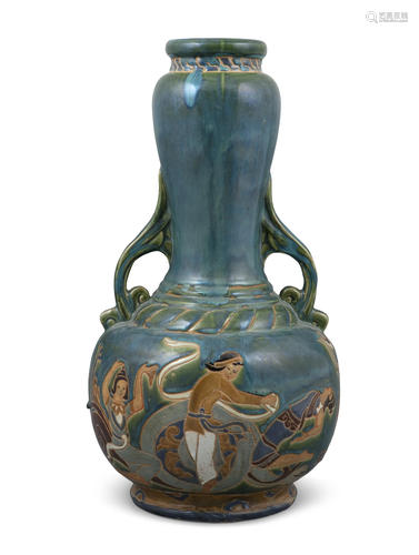 A LARGE BIEN HOA 边和 STONEWARE ‘DANCING LADIES’ TWO-HANDLED...