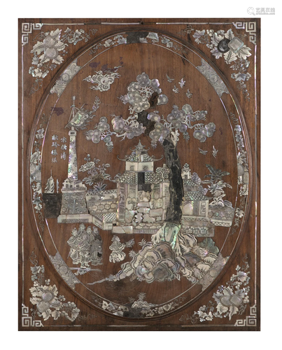 $ A MOTHER-OF-PEARL INLAID ‘KOWTOW’ WOODEN PANEL VIETNAM, TO...