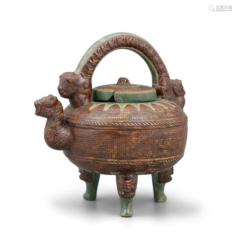 A BIÊN HÒA 边和 STONEWARE THREE-LEGGED EWER AND COVER BIÊN H...