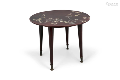 A LACQUER ‘MAGPIE AND PRUNUS’ GUERIDON OR LOW TABLE BY THE S...