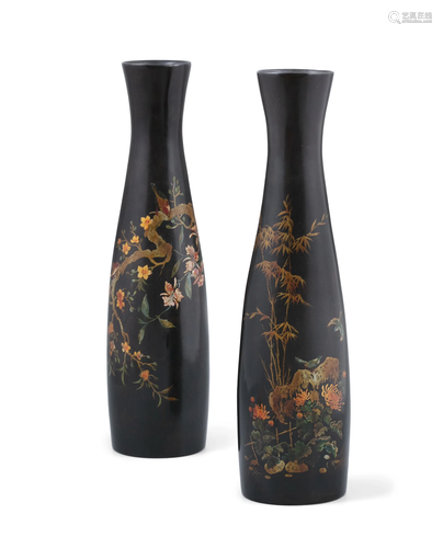 A PAIR OF ‘FLOWER AND BIRD’ LACQUERED VASES VIETNAM, 20TH CE...