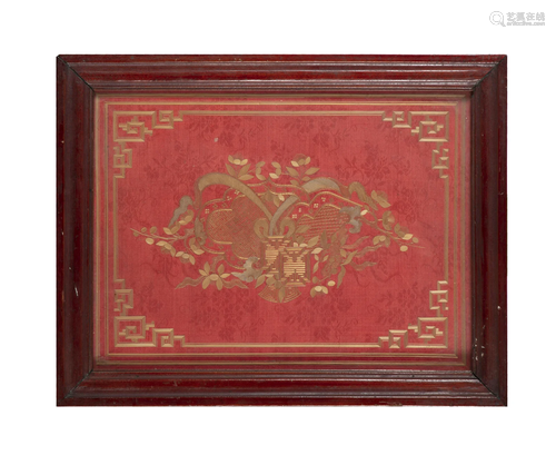 AN EMBROIDERED SILK PANEL WITH AUSPICIOUS DESIGNS VIETNAM, C...