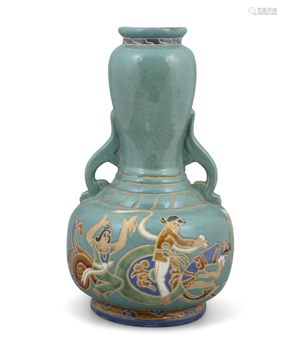 A LARGE BIÊN HÒA 边和 STONEWARE ‘DANCING LADIES’ VASE OF BAL...