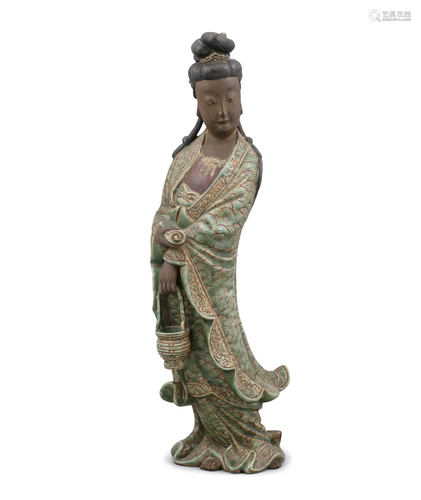 A BIÊN HÒA 边和 STONEWARE SCULPTURE OF A STANDING GUANYIN - ...