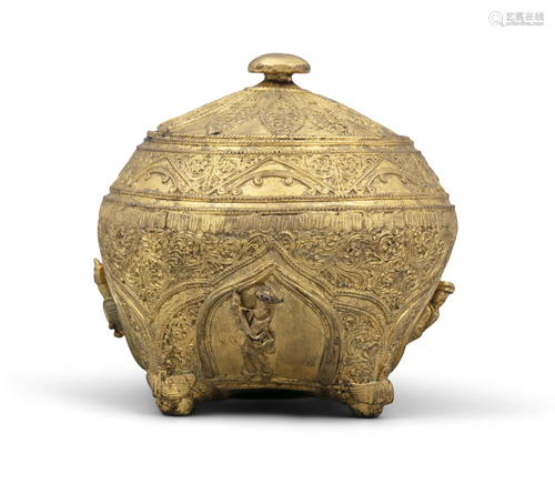 A FILIGREE AND GILT LACQUERED CEREMONIAL RICE BOWL BURMA (MY...