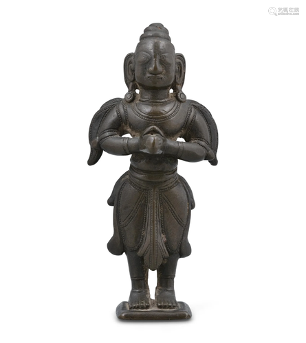 A SMALL BRONZE SCULPTURE OF AN HINDU GOD INDIA, 19TH TO 20TH...