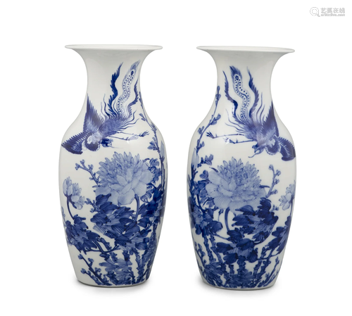 A PAIR OF POSSIBLY KUTANI BLUE AND WHITE PORCELAIN ‘PHOENIX ...