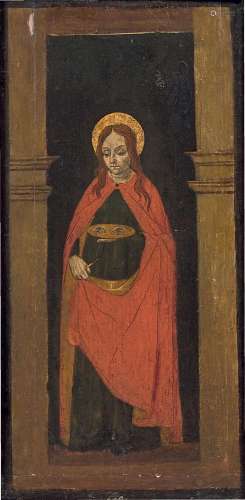Sainte LuciePanneau, une planche (éclats).19 x 12 cm