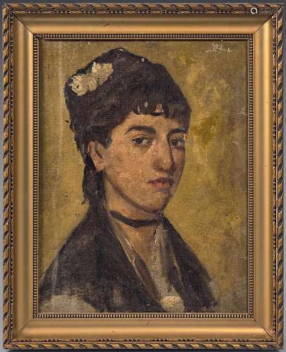 Portrait de femme au collier noirToile.39 x 31,5 cm(Éraflure...