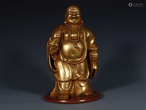 ARHAT BUDDHA IN LUJUN GLAZE AND RUST RED GLAZE CLOTHBAG MADE...