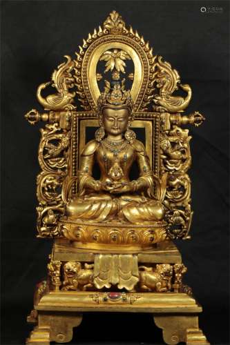 IN THE QING DYNASTY, BRONZE GILDING AND INLAID WITHTREASURES...