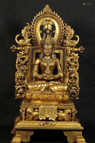 IN THE QING DYNASTY, BRONZE GILDING AND INLAID WITHTREASURES...