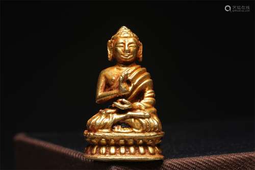 PURE GOLD SHAKYAMUNI PORTABLE INCHBUDDHA OF MING DYNASTY