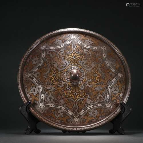 HAN BRONZE INLAID GOLDEN TOAD BIRD AND ANIMAL PATTERN MIRROR