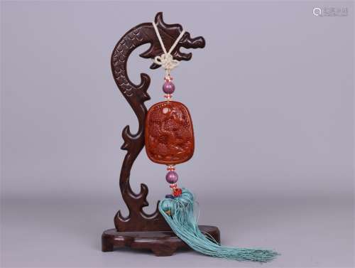 OLD WAX DEER AND CRANE HANGING PENDANT IN SPRING IN QING DYN...