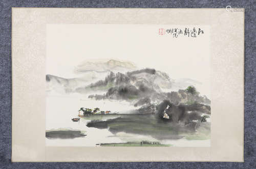 张振明(b.1933)　江边静泊 设色纸本　镜心
