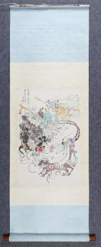 李大玮(1941-2009)　1990年作 三英战卢布 设色纸本　立轴