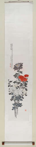 姜天游(近代)　1949年作 新菊含笑 设色纸本　立轴
