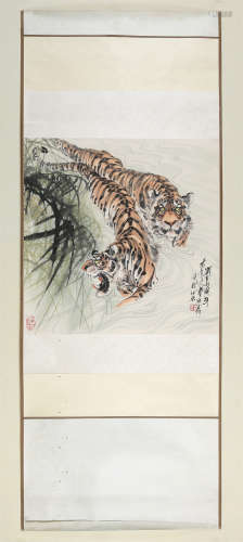 曹环义(b.1945)　1986年作 双虎图 设色纸本　立轴