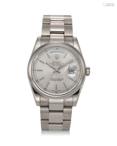 ROLEX, REF. 118209, DAY-DATE, AN 18K WHITE GOLD WRISTWATCH W...