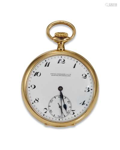 PATEK PHILIPPE, A FINE 18K YELLOW GOLD OPEN FACED POCKET WAT...