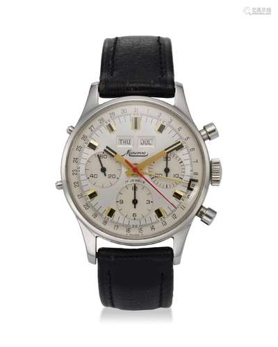 MINERVA, REF. 725.1309, A STEEL TRIPLE CALENDAR CHRONOGRAPH ...