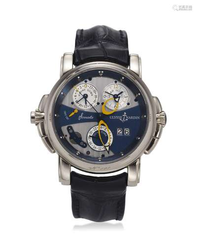 ULYSSE NARDIN, REF. 670-88, SONATA, AN 18K WHITE GOLD DUAL T...