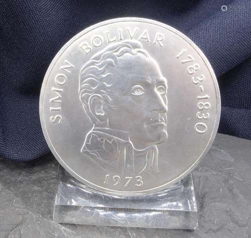 LARGE SILVER MEDALLION "SIMON BOLIVAR"