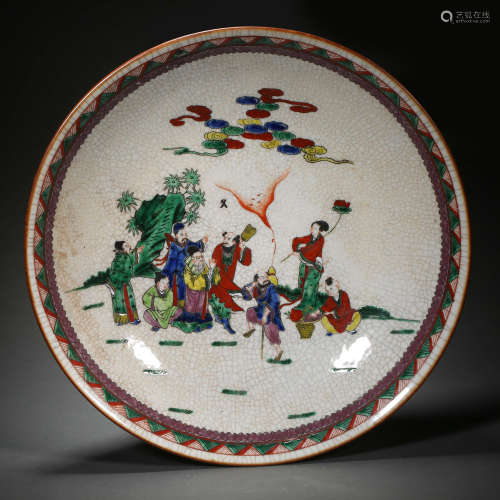CHINESE MING DYNASTY COLORFUL FIGURE PLATE