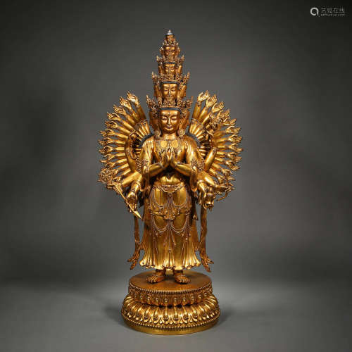 CHINESE QING DYNASTY GILT THOUSAND HAND GUANYIN