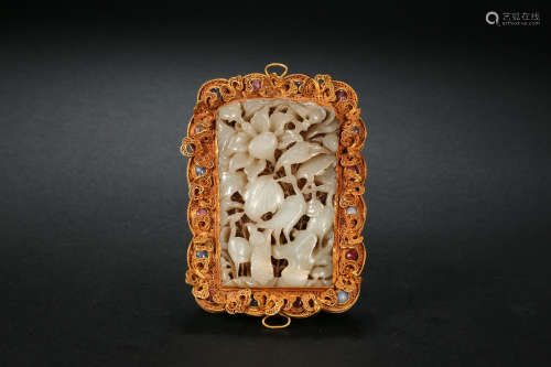 LIAO DYNASTY HETIAN JADE BRAND COVER WITH GOLD