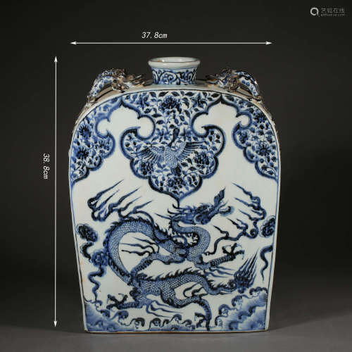 MING DYNASTY BLUE AND WHITE DRAGON AND PHOENIX PATTERN SQUAR...