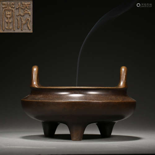 CHINESE MING DYNASTY COPPER FURNACE WITH TWO EARS