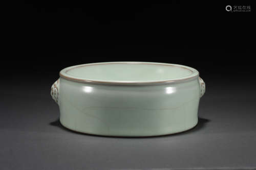 SONG DYNASTY IMPERIAL WARE FAMILLE ROSE GREEN GLAZE INK STON...