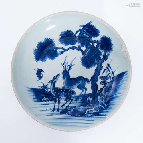 清代青花福禄盘 A underglaze blue plate with Fulu pattern in ...