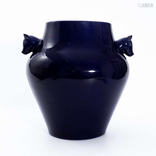 清代茄皮紫双兽耳尊 A purple glaze vase with two handles in Q...