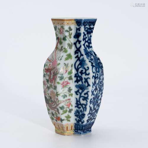 清代青花粉彩双联瓶 A underglaze blue and famille rose conjoi...