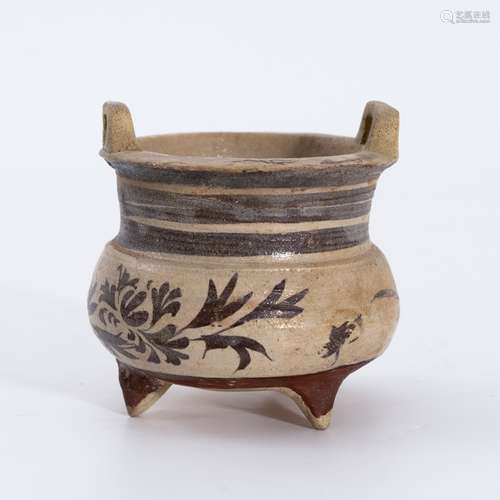 宋代吉州窑三足炉 A three-legged  incense burner from Jizhou ...