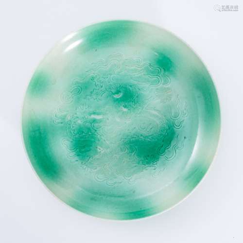 清代光绪绿釉龙纹盘 A green glaze plate with a dragon pattern...