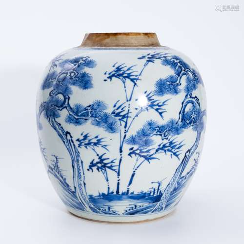 清代青花松竹梅罐 A underglaze blue jar with pine bamboo and ...