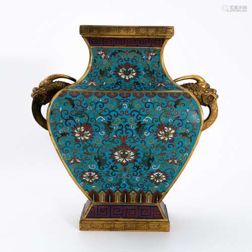 清代铜胎掐丝珐琅双耳尊 A Bronze Cloisonne Enamel vase with t...