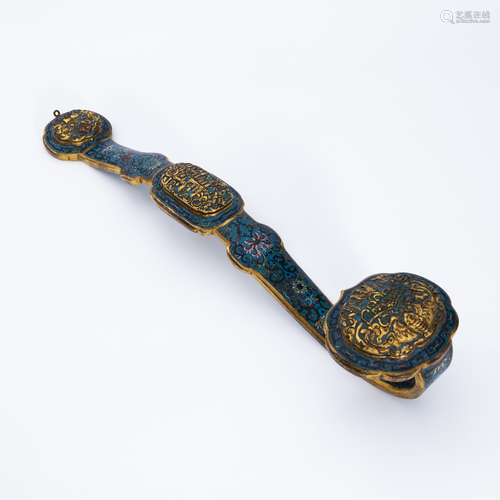 清代铜胎掐丝珐琅如意 A Bronze Cloisonne Enamel Ruyi  in Qing...