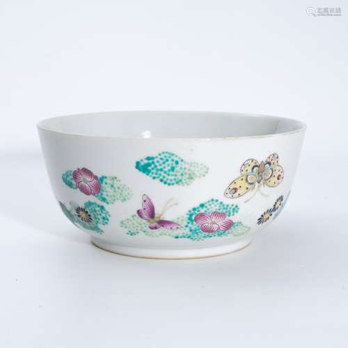 清代粉彩花蝶碗 A famille rose bowl with Flowers and Butterfl...