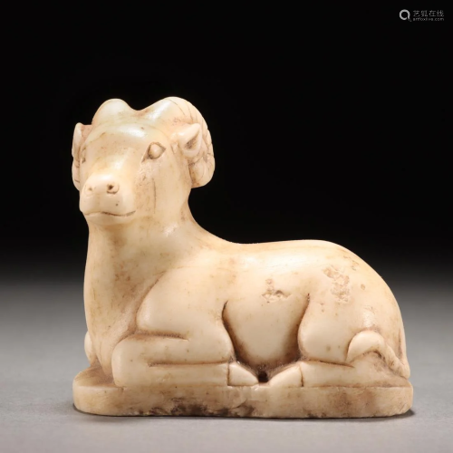 A Chinese Carved Marble Ram Tang Dyn.