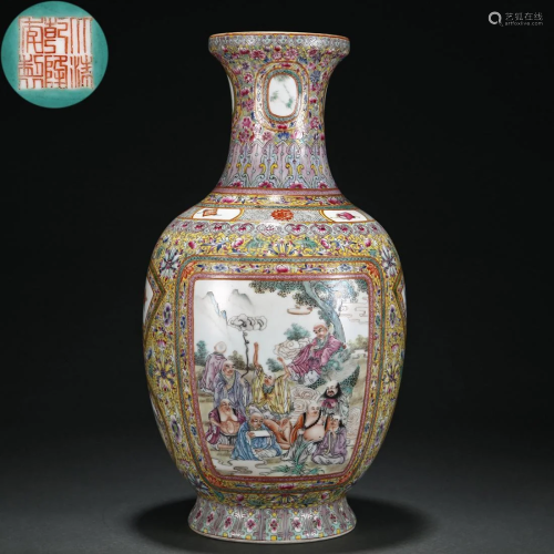 A Chinese Famille Rose Arhats Vase Qing Dyn.