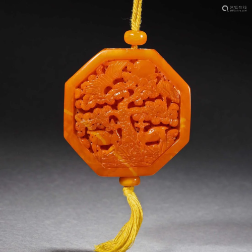 A Chinese Carved Amber Pendant Qing Dyn.