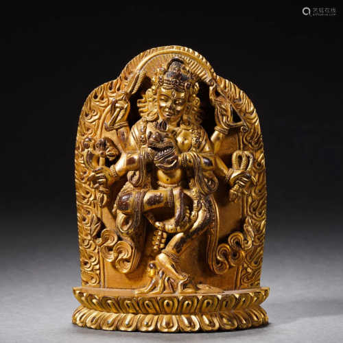 A Tibetan Bronze-gilt Figure of Protector