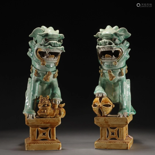 Matched Pair Chinese Porcelain Buddhist Lions Qing Dyn.